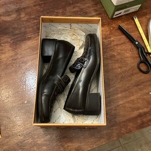 Unisa Mahogany Leather Block Heel Loafers